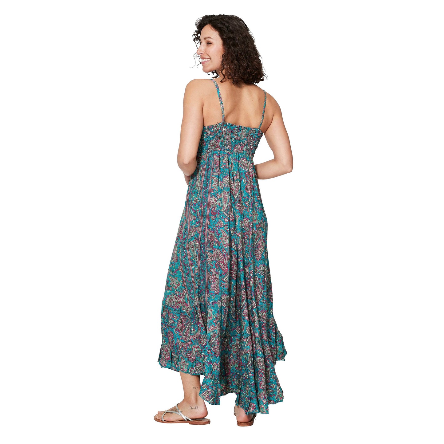 Abito lungo estivo boho con scollo a V e spalline sottili