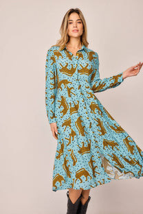 Abito chemisier lungo con stampa animalier