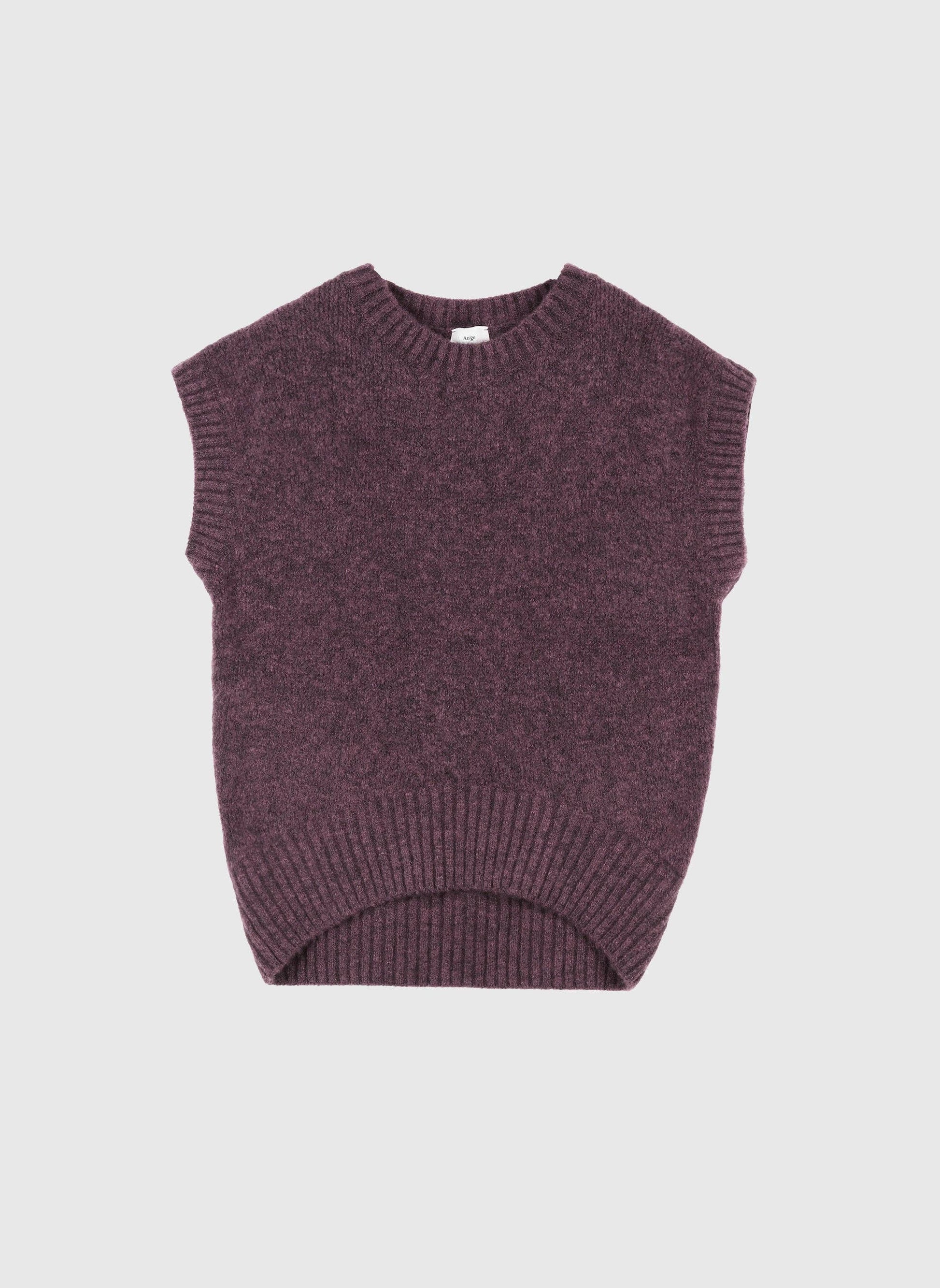 Maglione smanicato oversize in maglia spessa color fico