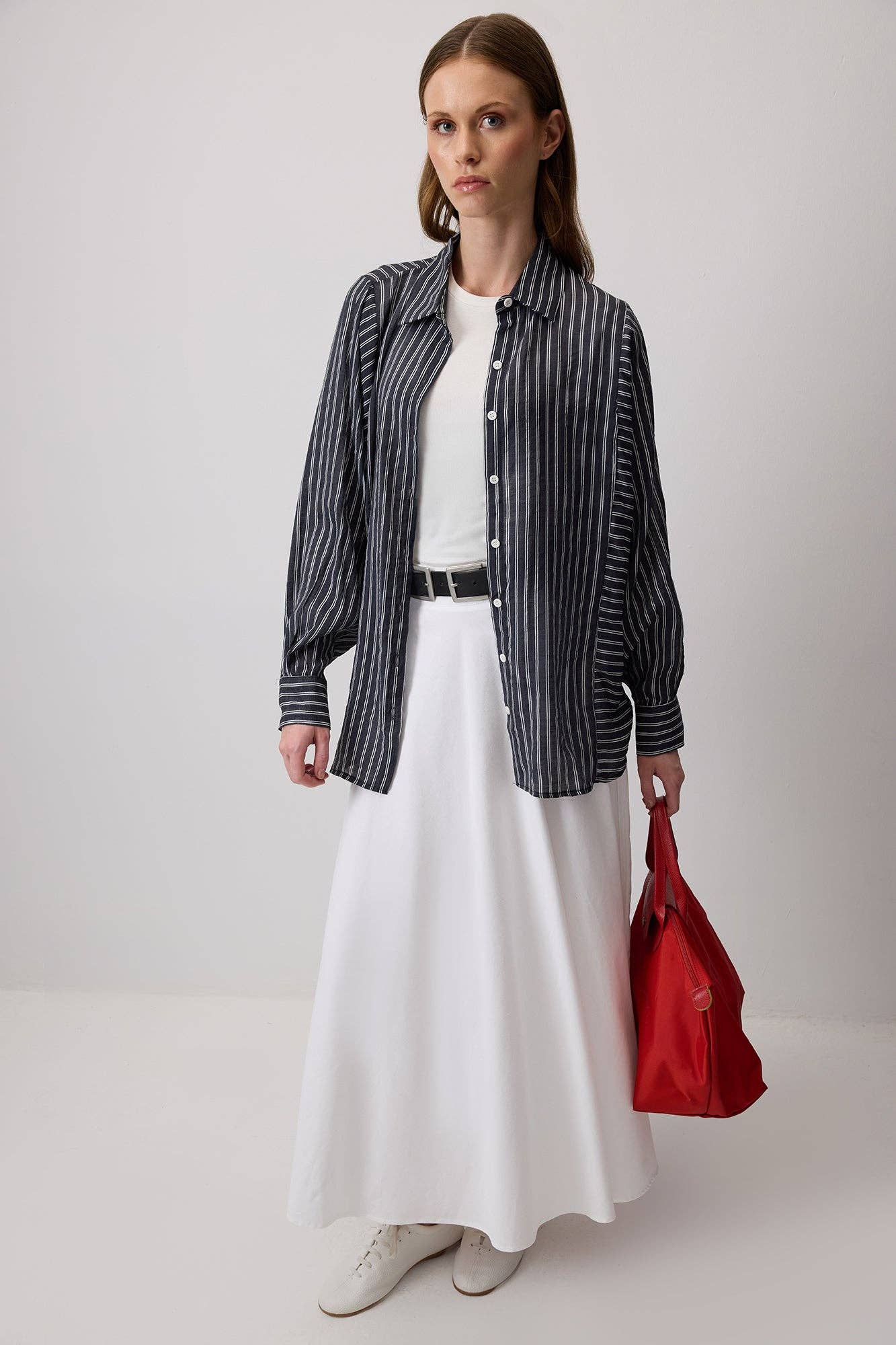 Camicia a righe in viscosa bianco e nero