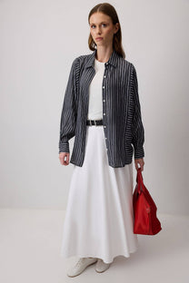 Camicia a righe in viscosa bianco e nero