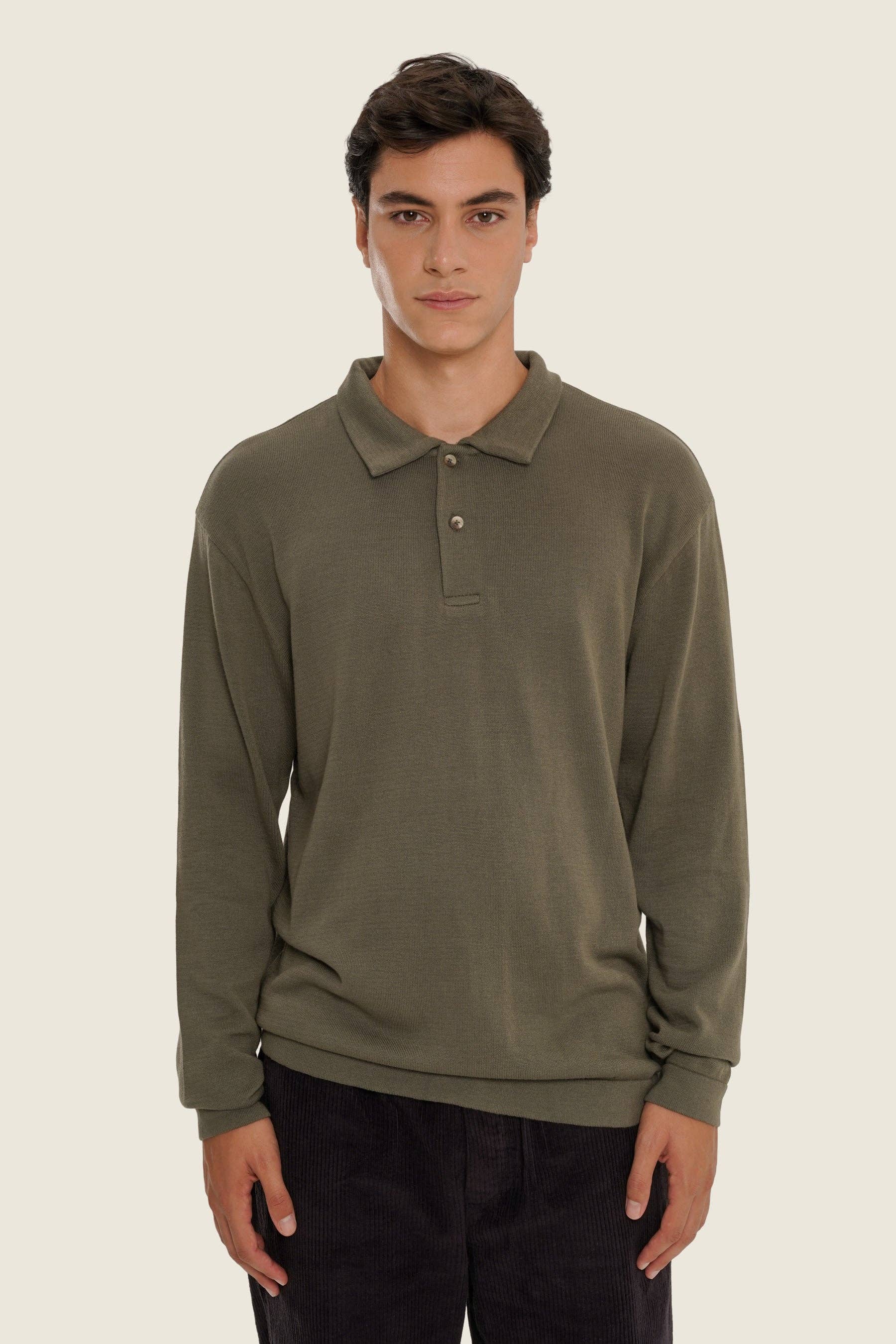 Maglione polo verde Foglia di Tè in cotone organico