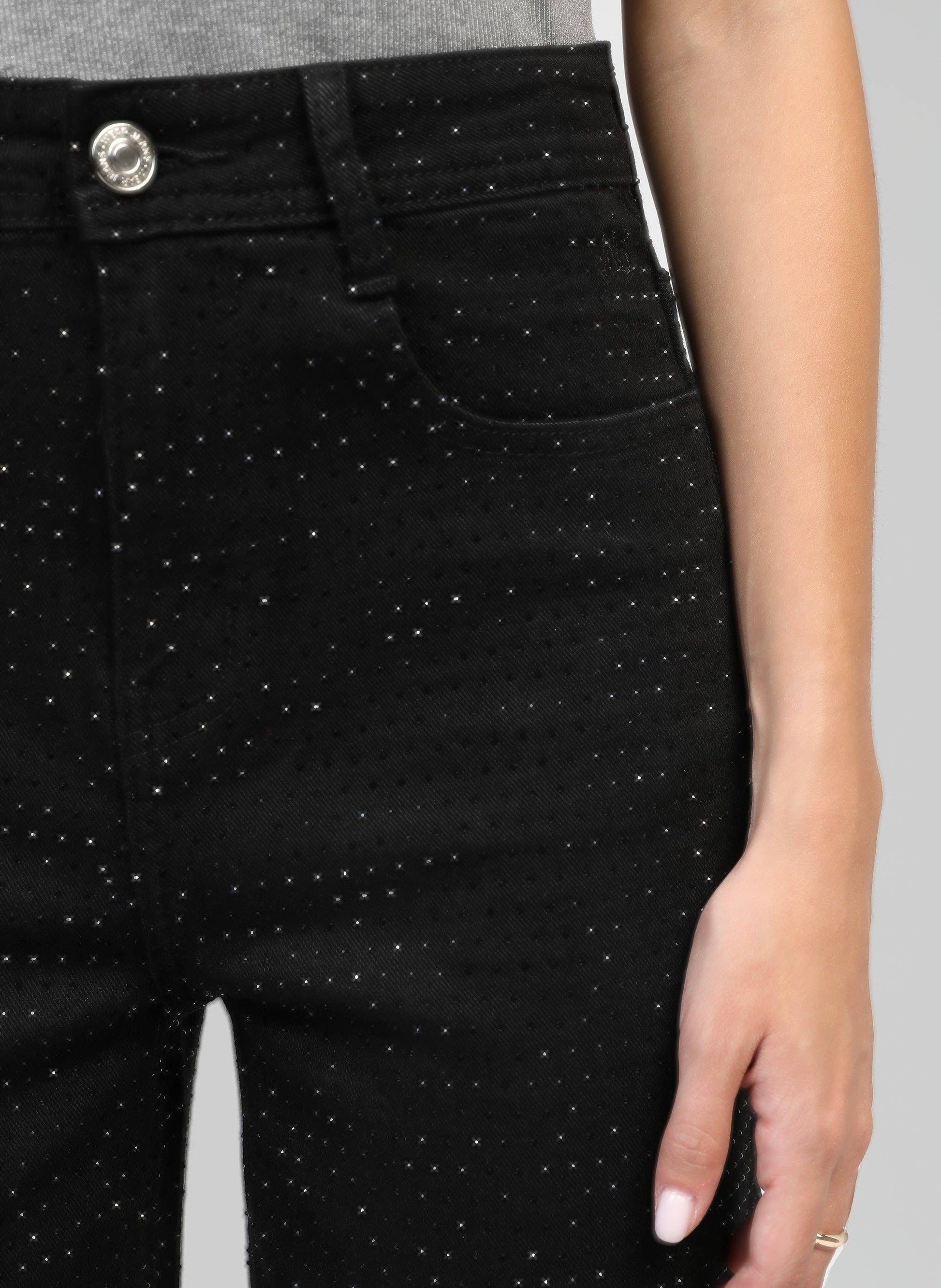 Jeans nero con paillettes a gamba dritta