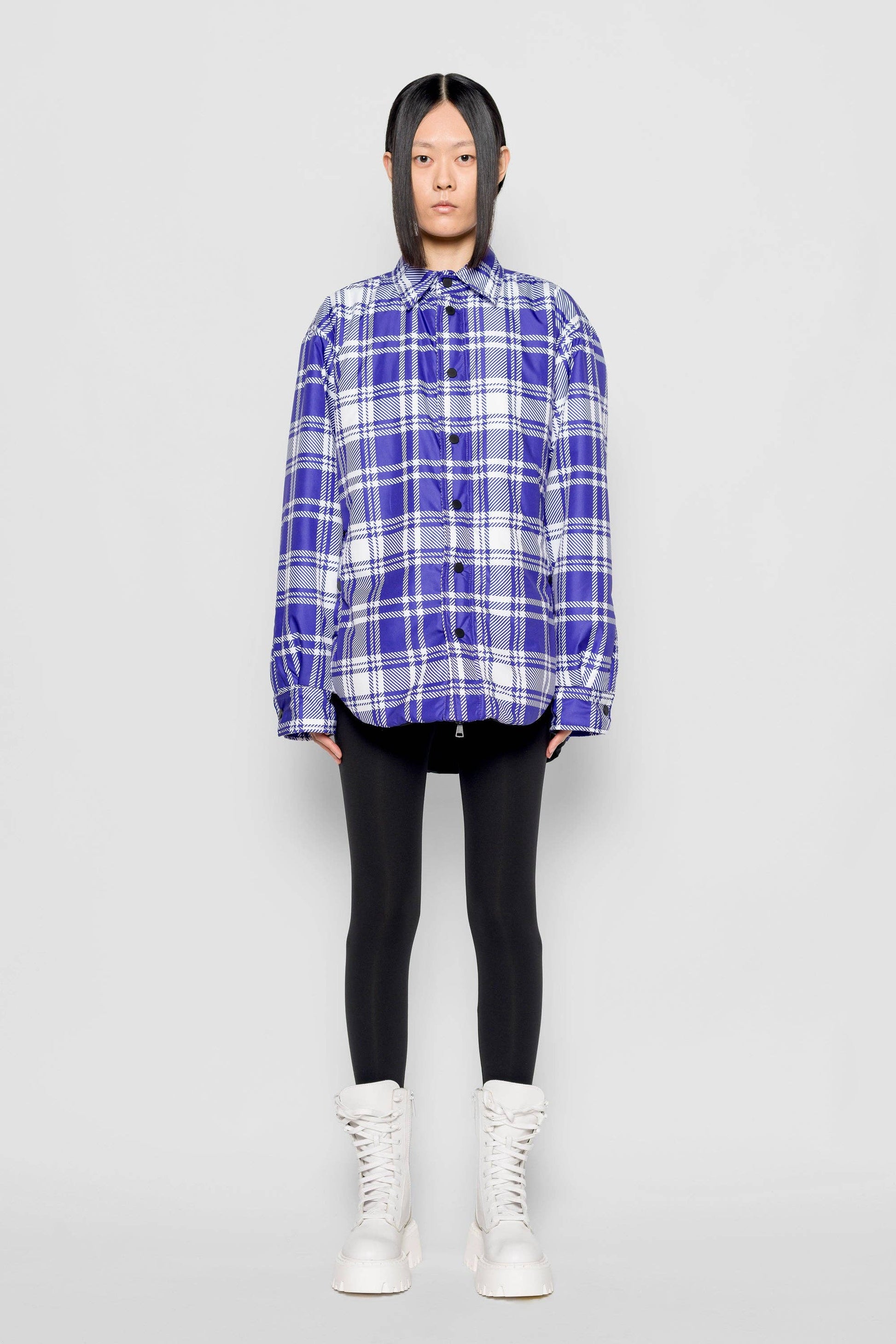 Camicia imbottita tartan viola e bianco Nemesi
