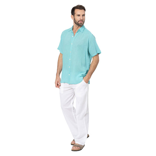 Camicia estiva uomo in cotone turchese a manica corta