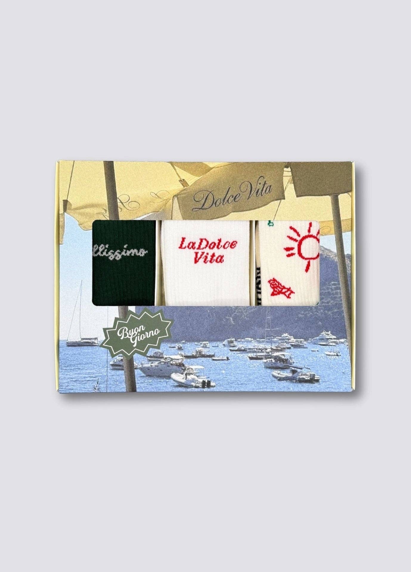 Set regalo di 3 calzini in cotone biologico “La Dolce Vita”