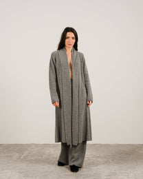Maxi cardigan in misto cashmere con collo a scialle