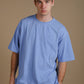 T-shirt oversize pesante in cotone organico blu Mediterraneo
