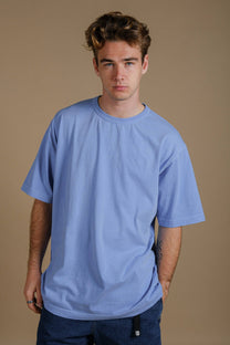 T-shirt oversize pesante in cotone organico blu Mediterraneo