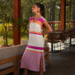 Abito midi a righe multicolor con scollo a V