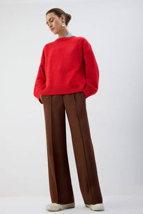Pantaloni palazzo a pieghe con vita elasticizzata