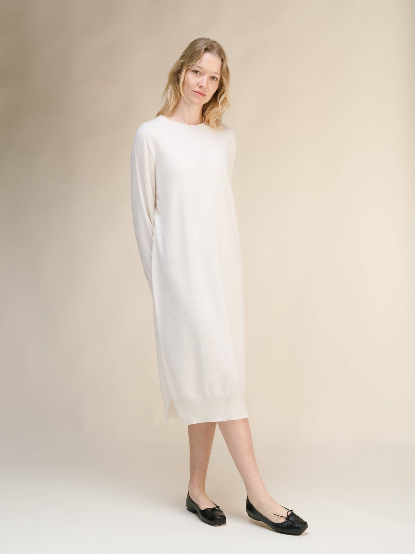 Abito midi in misto cashmere knit senza cuciture