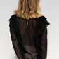 Blusa nera semitrasparente con volant