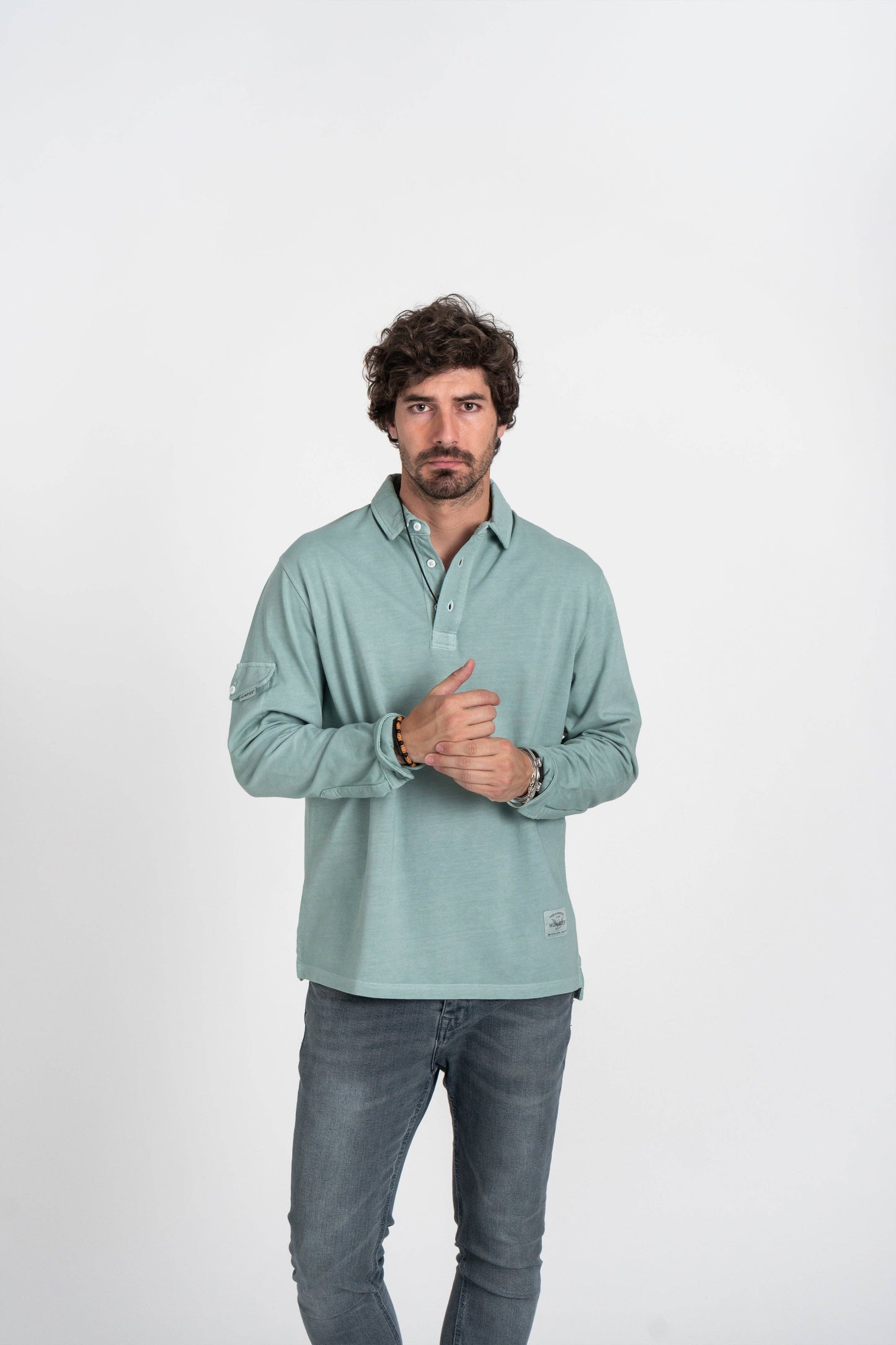Polo verde Revival a manica lunga in cotone biologico