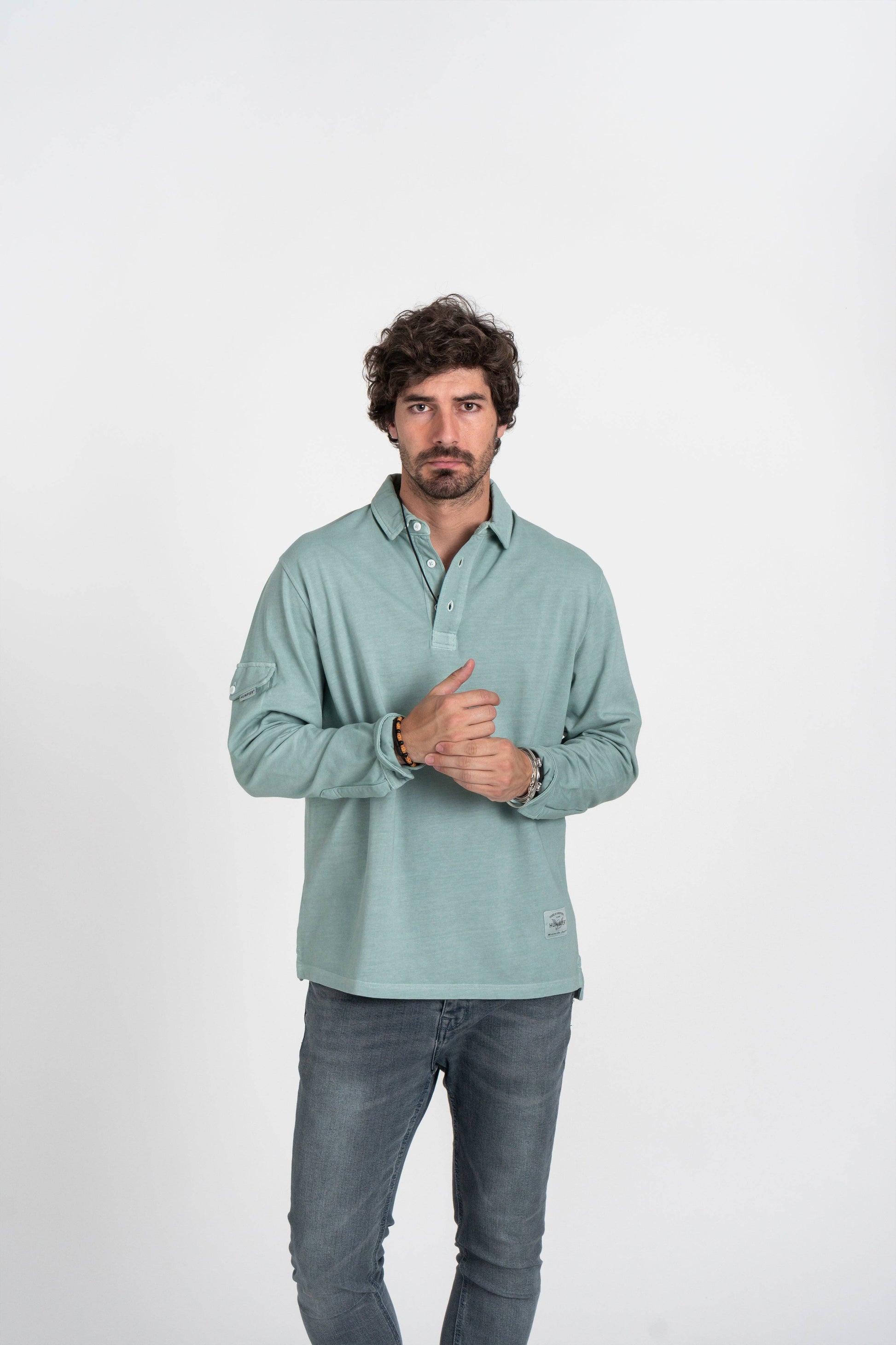 Polo verde Revival a manica lunga in cotone biologico
