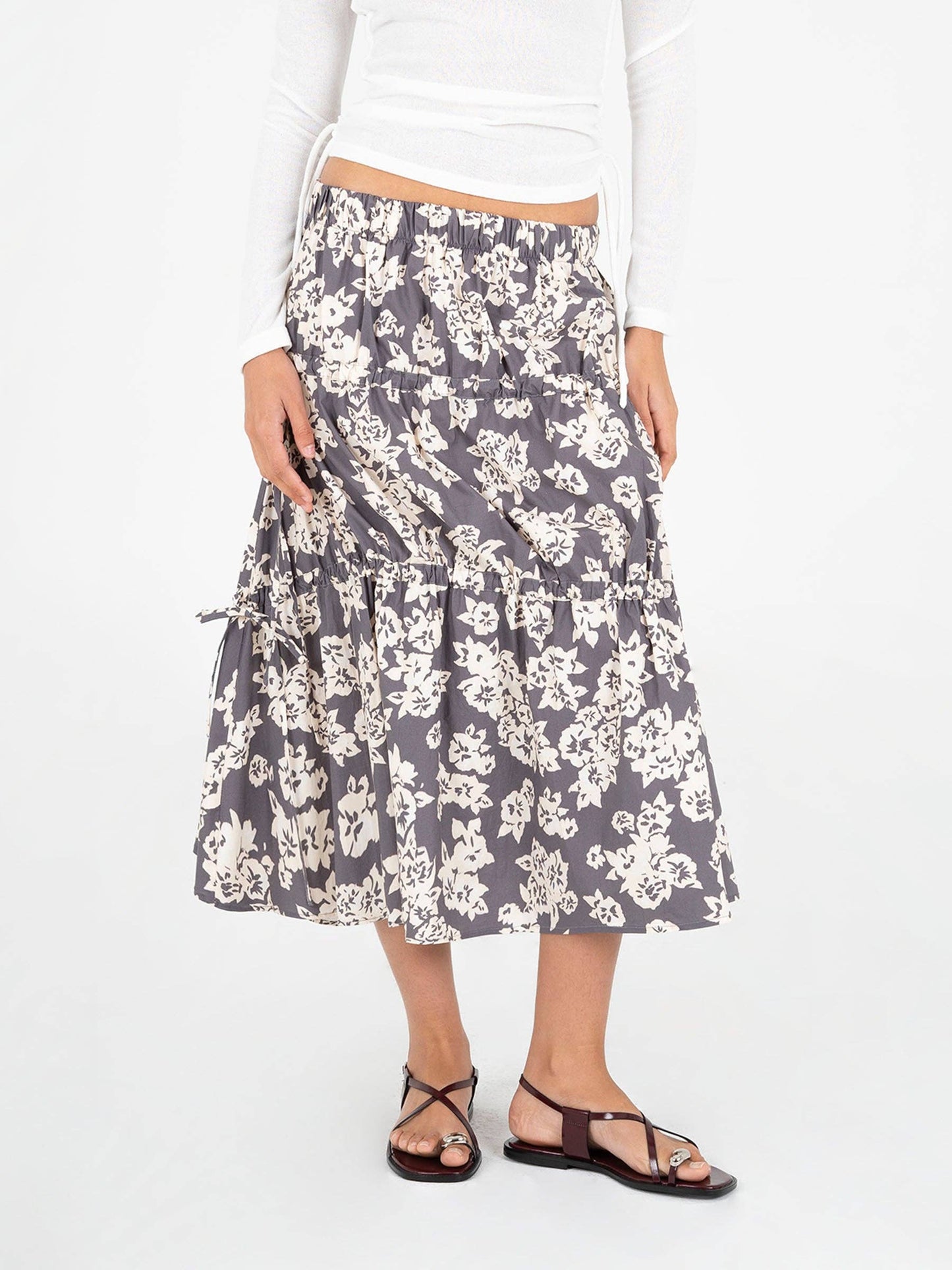 Gonna lunga floreale Seraphine con lacci arricciabili