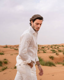 Camicia in lino riciclato avorio da uomo