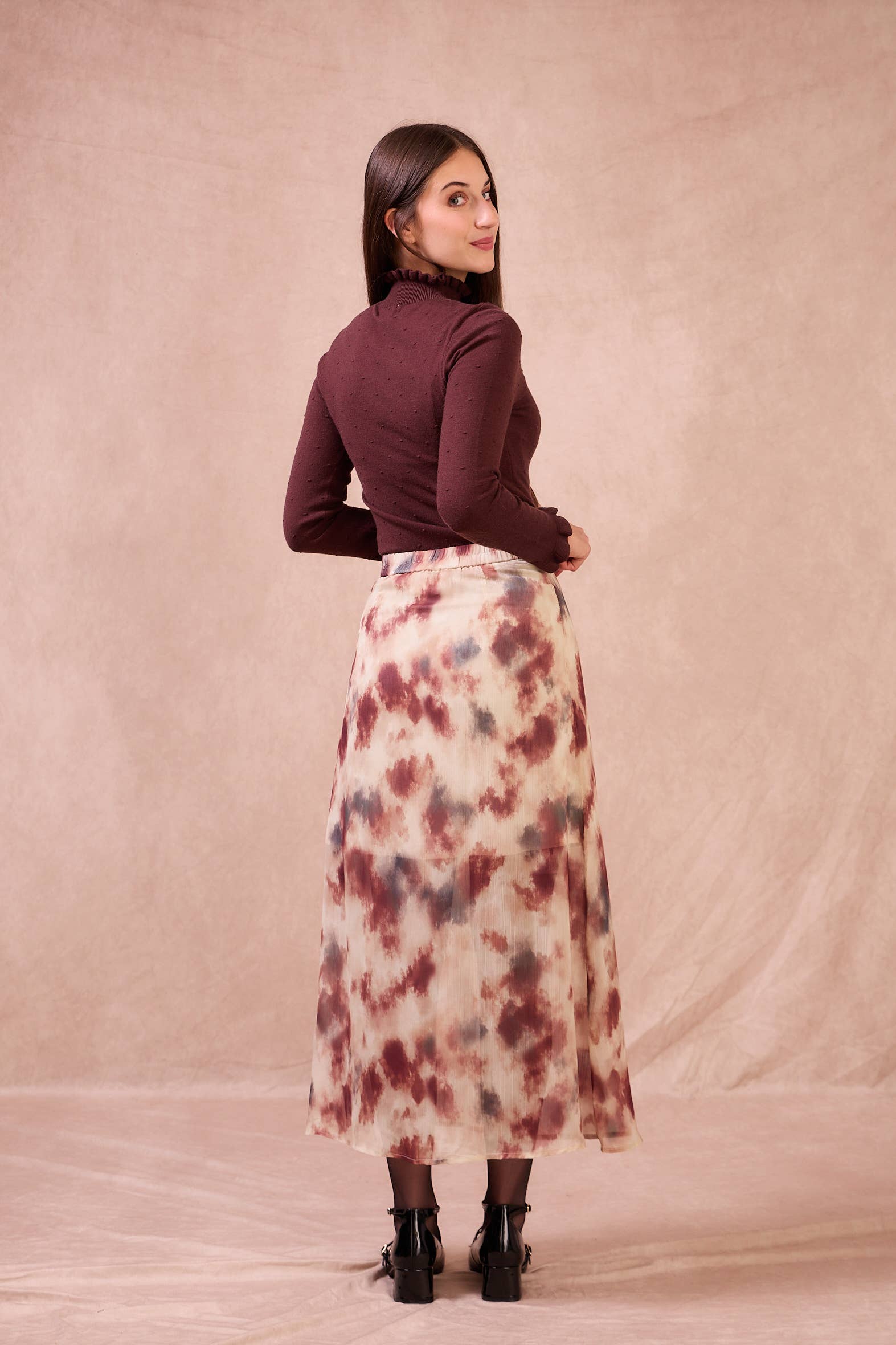 Gonna midi tie-dye con bottoni Josette