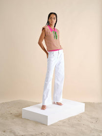 Top polo in maglia multicolor senza maniche