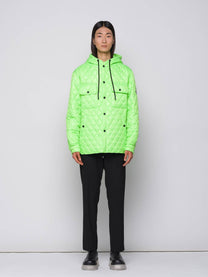 Giacca trapuntata a rombi verde fluo con cappuccio