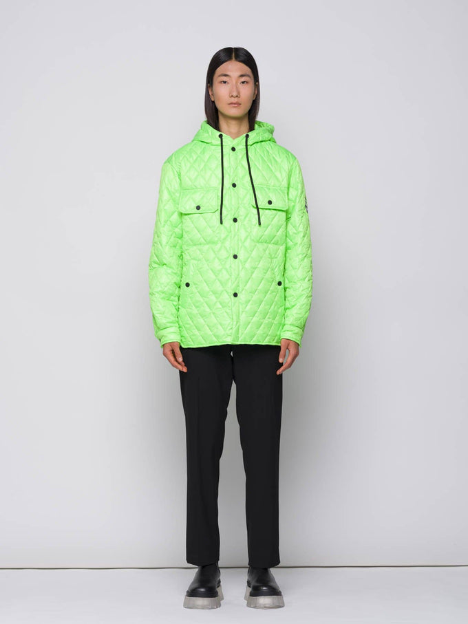 Giacca trapuntata a rombi verde fluo con cappuccio