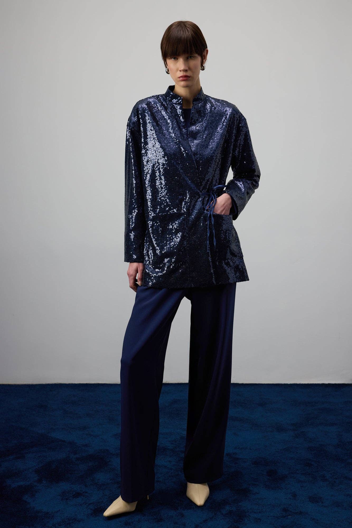 Kimono con paillettes blu navy