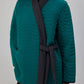 Giacca kimono trapuntata verde con cintura