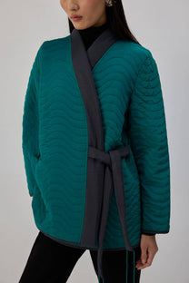 Giacca kimono trapuntata verde con cintura