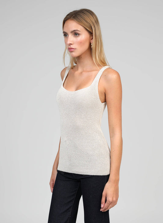 Canotta Lity écru in maglia metallizzata