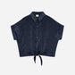 Camicia Kaory blu navy effetto seta con nodo in vita