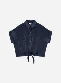Camicia Kaory blu navy effetto seta con nodo in vita