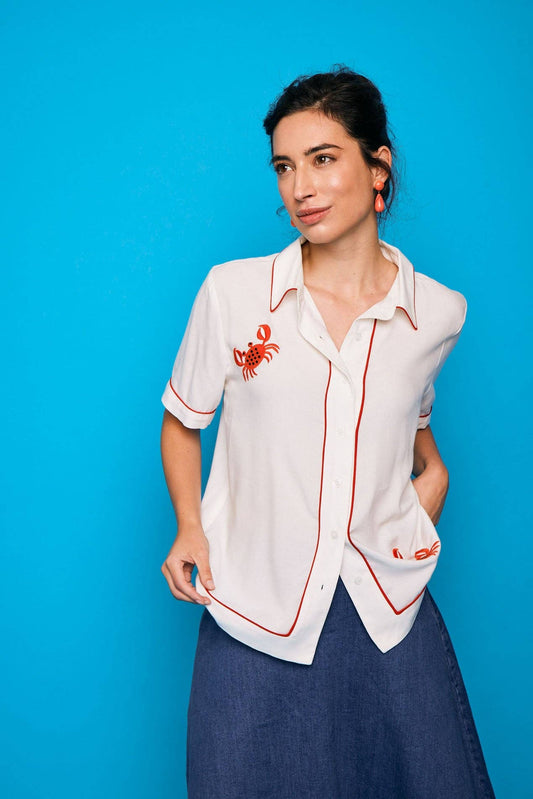 Camicia bianca ricamata stile guayabera Javea