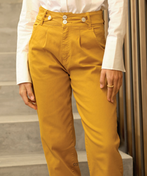 Pantaloni slouchy in cotone stretch a vita alta