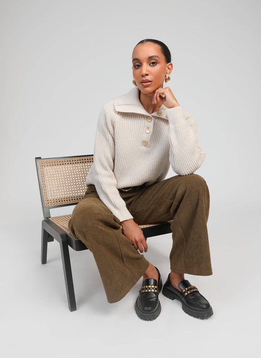 Maglione Venezia écru con collo a camionista