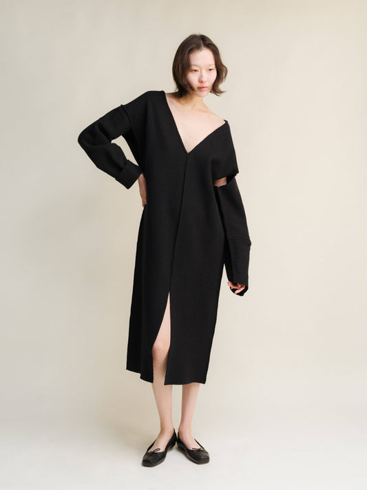 Abito reversibile in lana Merino con scollo a V