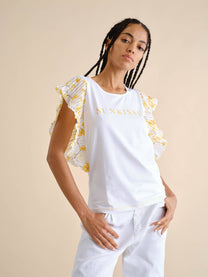 T-shirt con maniche plissettate e stampa “Sunkissed”