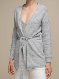 Cardigan in maglia con cintura e micro paillettes