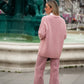 Pantaloni cropped in velluto a coste rosa