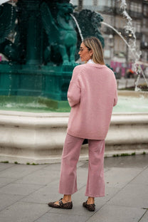 Pantaloni cropped in velluto a coste rosa