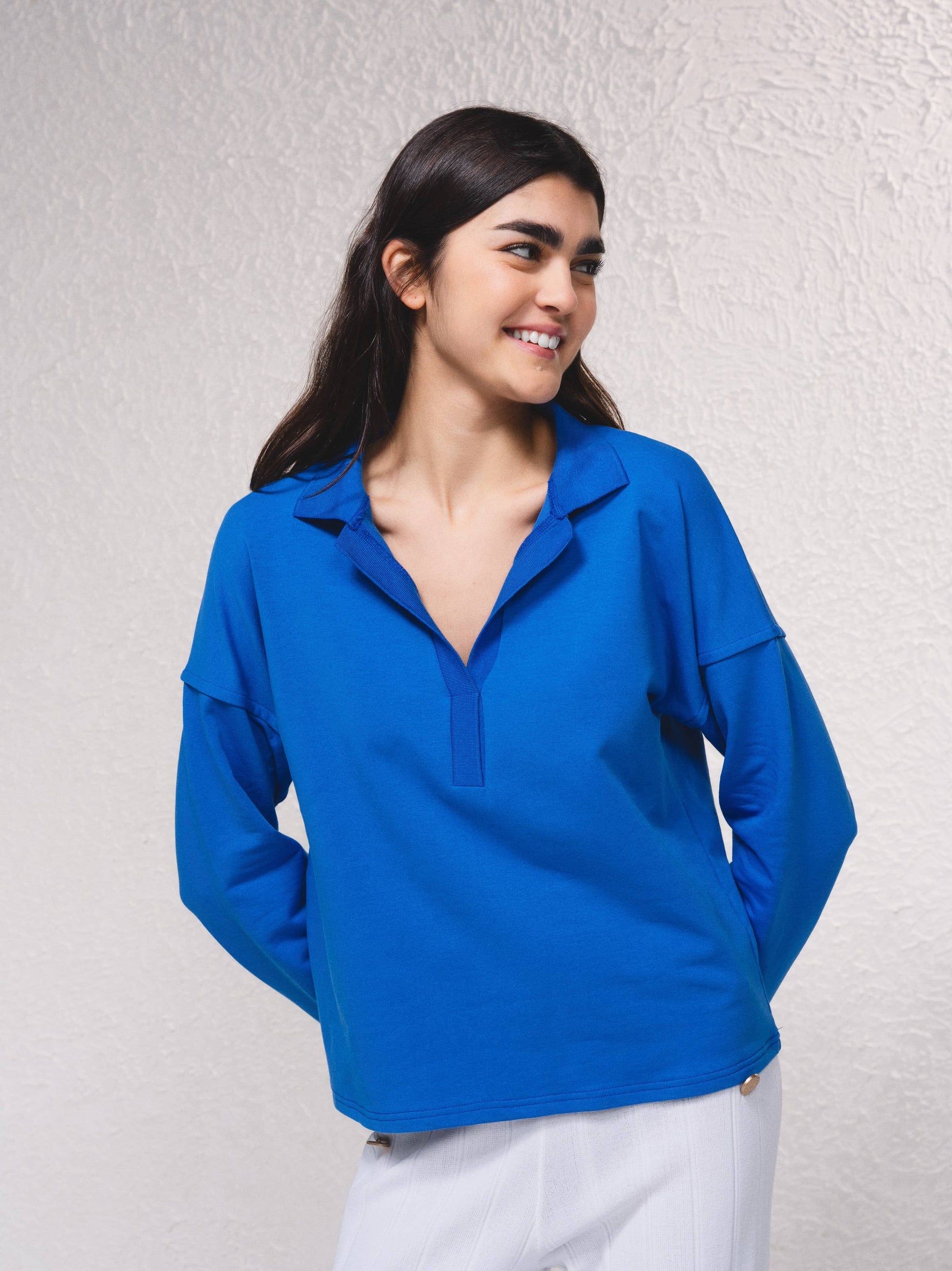Maglia polo in misto cotone a maniche lunghe