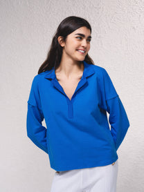 Maglia polo in misto cotone a maniche lunghe