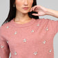 Maglione rosa Nelida con strass e perle