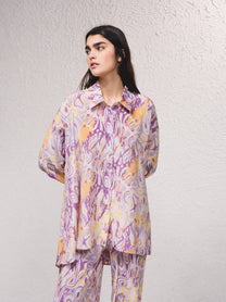 Vestito corto oversize in satin con stampa