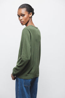 Maglione in maglia misto lana e cashmere verde con girocollo