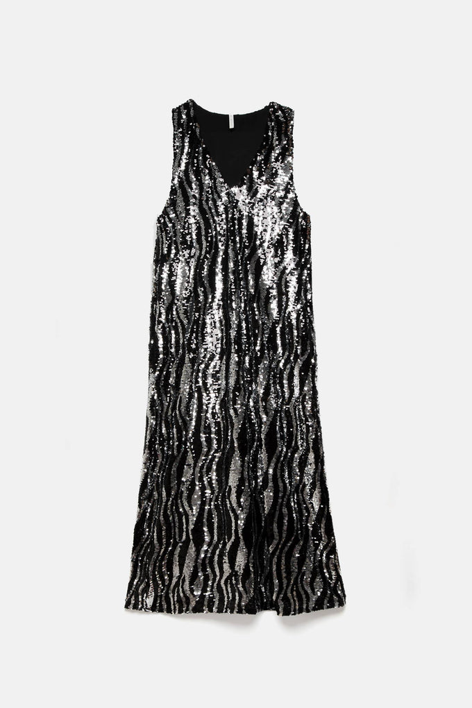 Abito lungo con paillettes e scollo a V