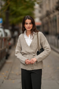 Cappotto in maglia mélange con cintura