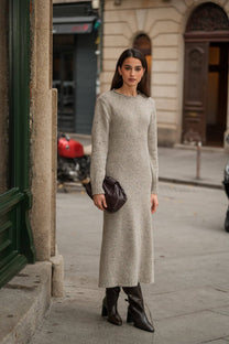 Abito lungo in maglia mélange effetto tweed