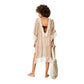 Kimono estivo beige con frange e maniche corte ampie