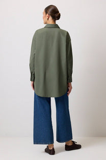 Camicia in popeline oversize color kaki