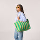 Borsa shopper a righe in cotone biologico verde